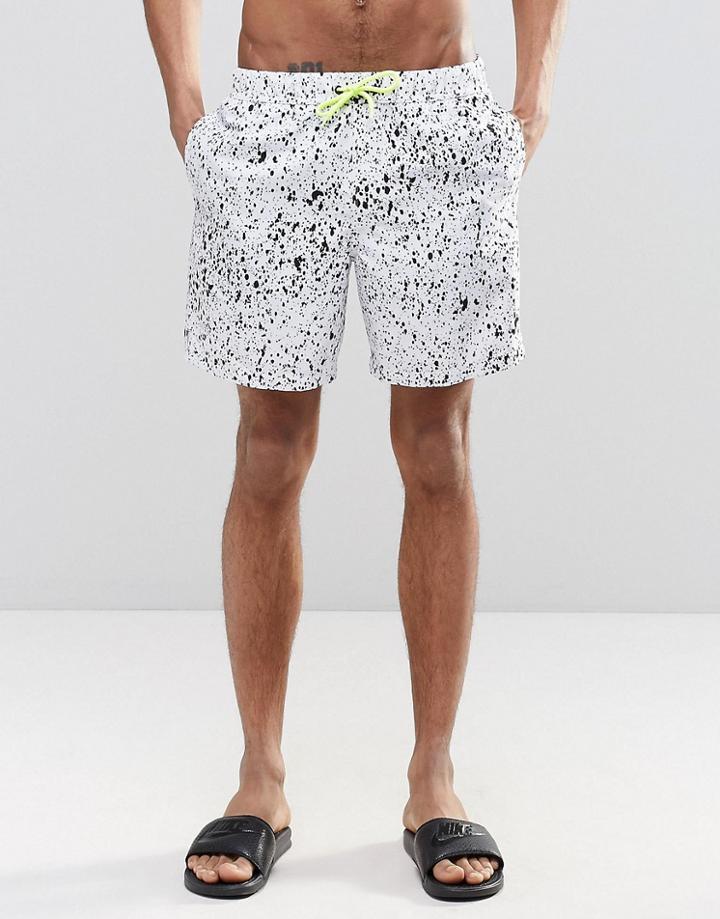 Asos Swim Shorts With Splatter Print And Neon Drawcord In Mid Length