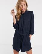 Jdy Linen Utility Romper In Navy