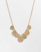 River Island Statement Textured Coin Necklace In Gold Tone
