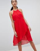 Missguided Pleated Halterneck Midi Dress - Red
