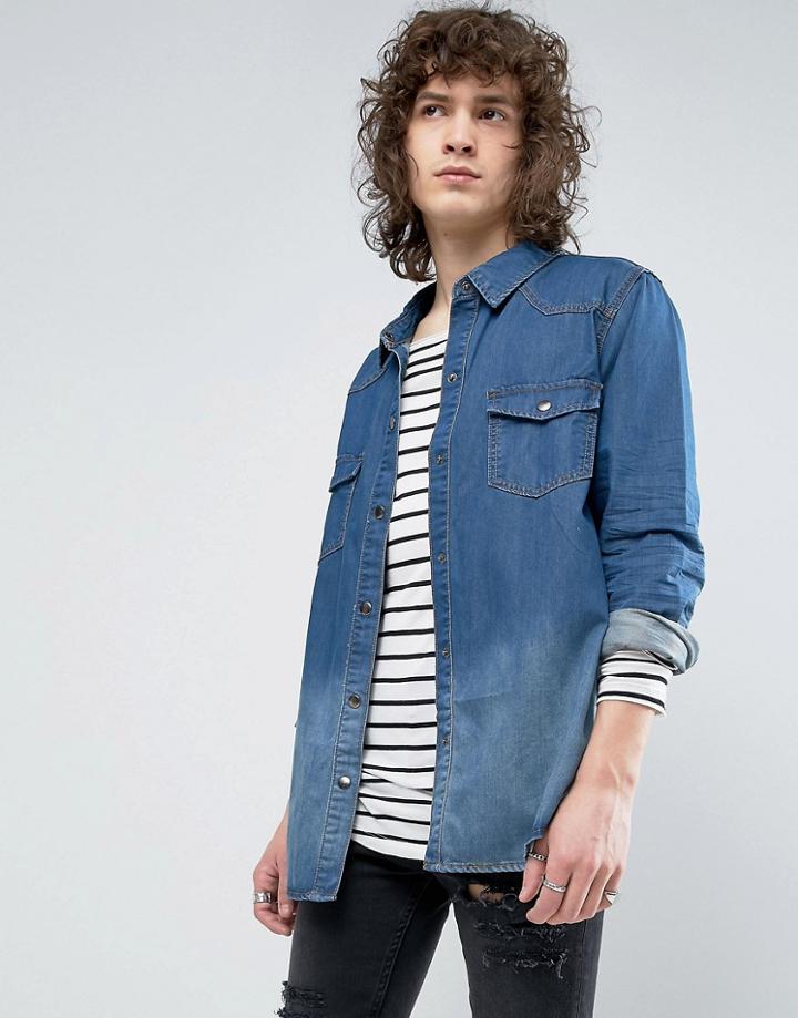 Roadies Of 66 Oversized Destroyed Shirt In Stonewash - Blue