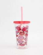 Paperchase Valentines Lips Drinking Cup With Straw - Multi