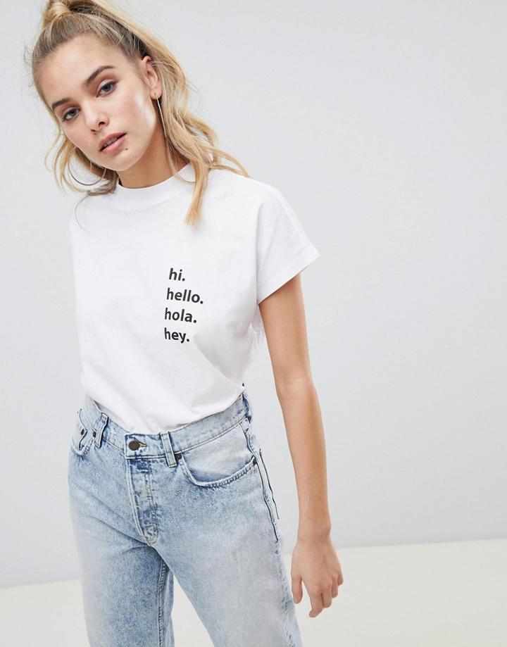 Noisy May Hello Slogan High Neck T-shirt - Multi