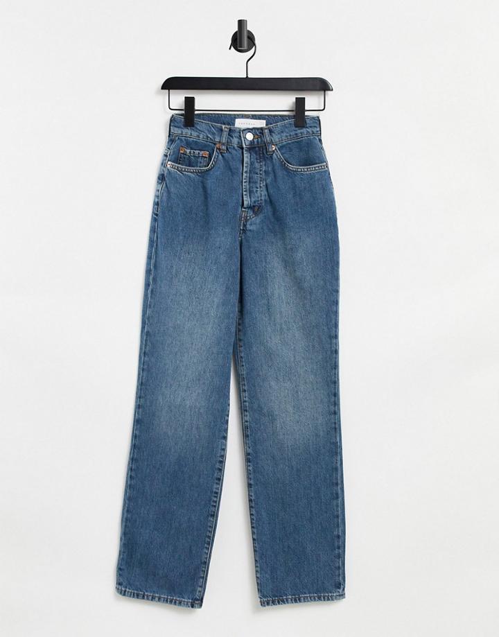 Topshop Carpenter Jeans In Mid Blue-blues