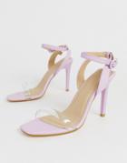 Truffle Collection Clear Strap Barely There Heeled Sandals In Lilac-yellow