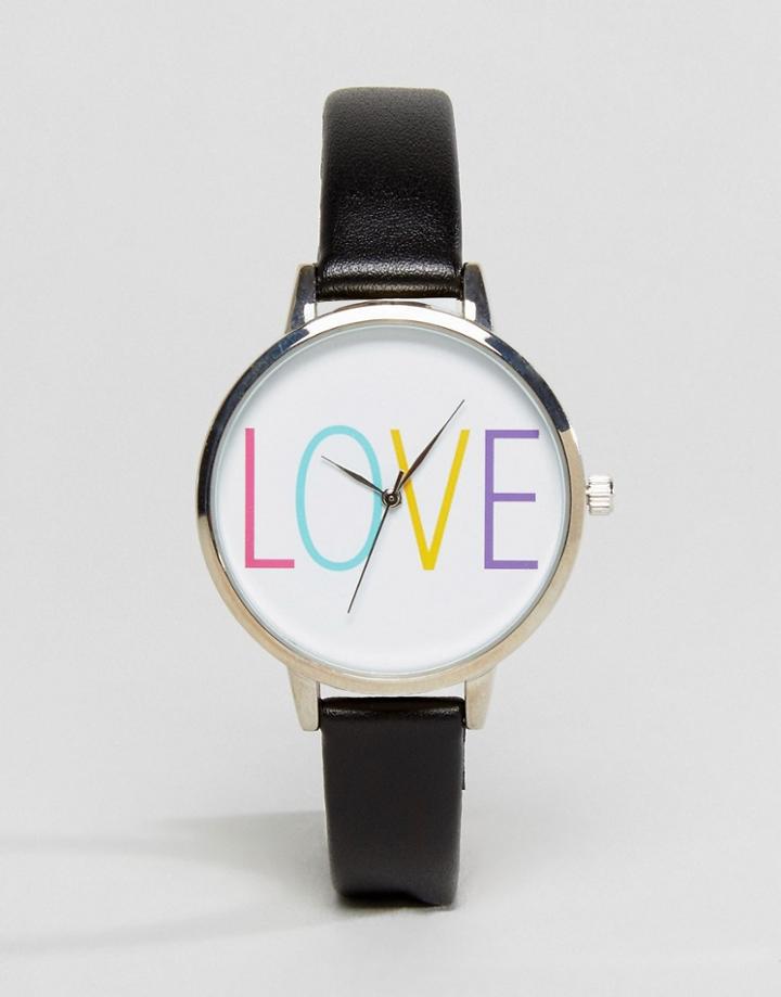 New Look Love Slogan Skinny Strap Watch - Black