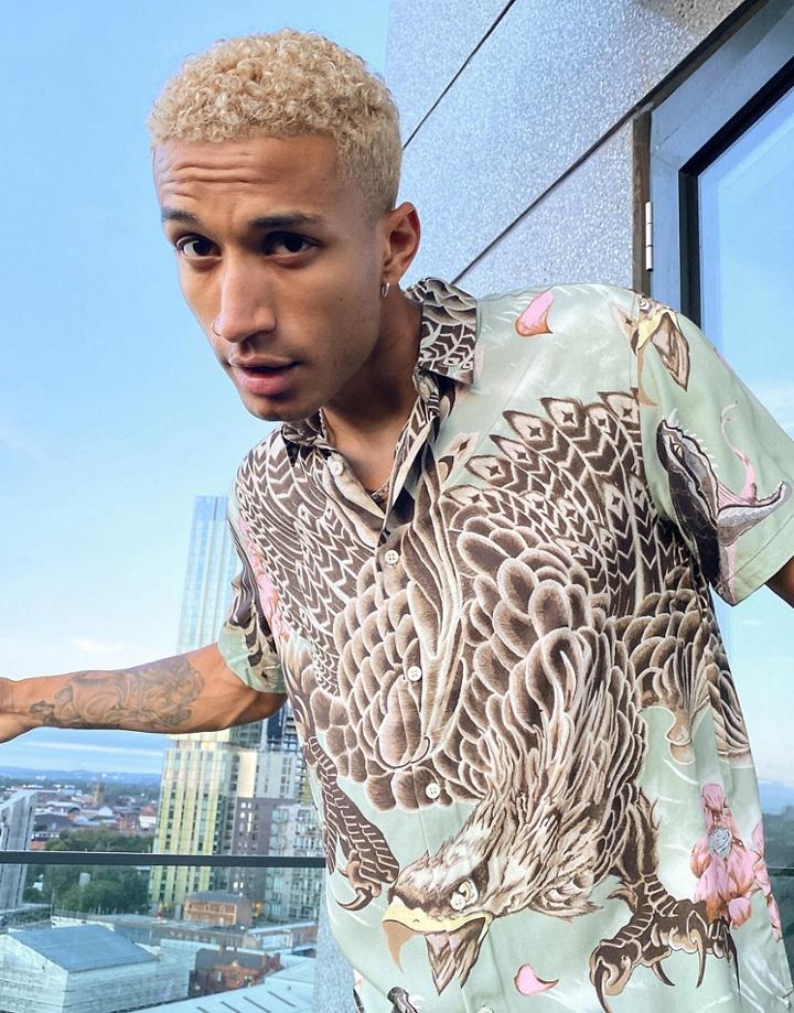 Bershka Eagle Printed Shirt N Green
