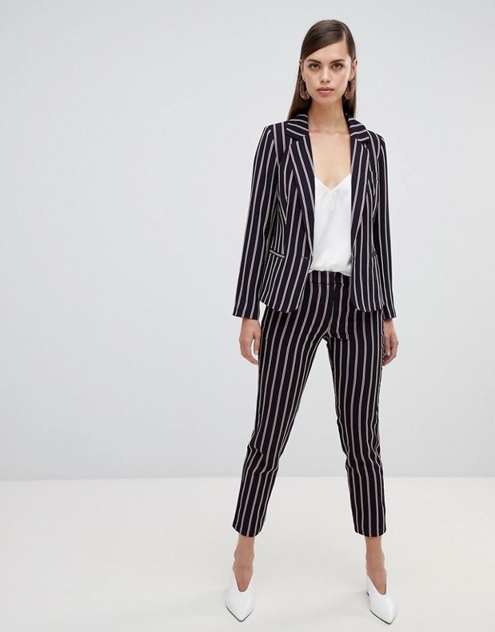 Unique 21 Stripe Ankle Grazer Tailored Pants - Navy