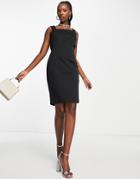 Closet London Scuba Midi Pencil Dress With Square Neck In Black
