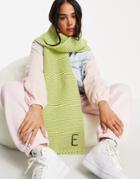 Asos Design Knitted Personalized Scarf With E Initial In Green