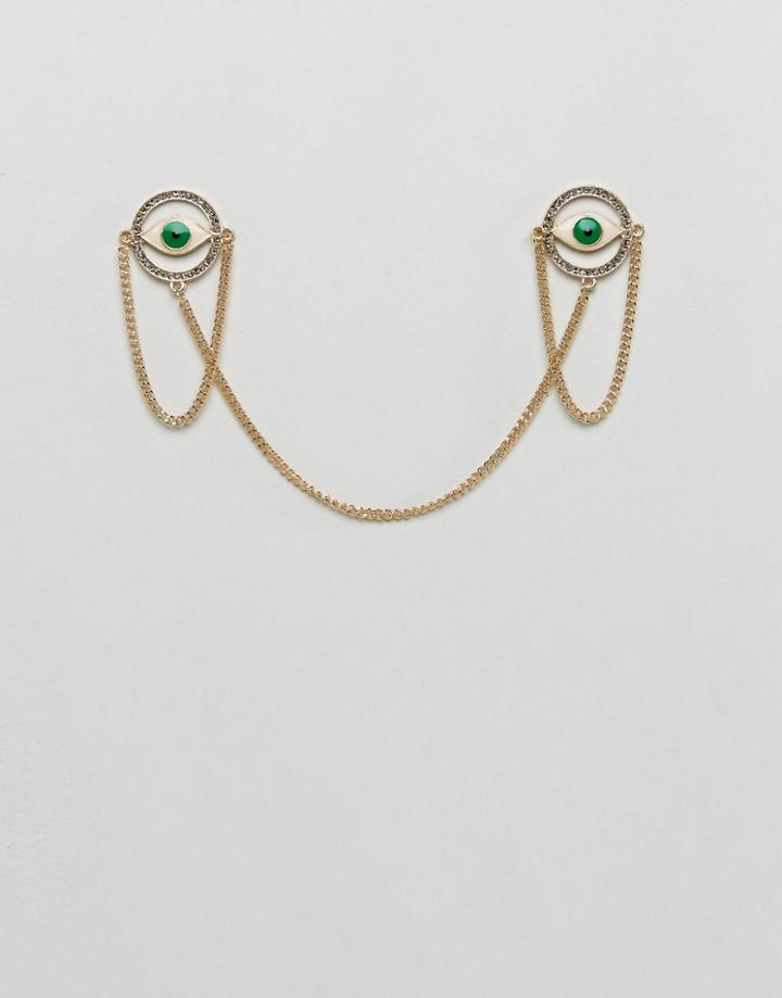 Asos Eye Collar Tips In Green - Gold