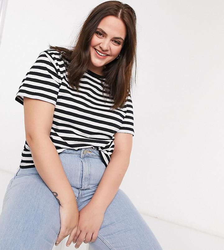 Asos Design Curve Ultimate T-shirt In Black And White Stripe-multi