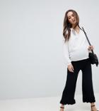 Asos Design Maternity Under The Bump Pants With Fluted Ruffle Hem - Black