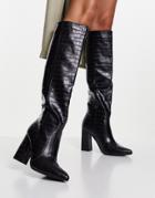 Truffle Collection Pull On Heeled Knee Boots In Black