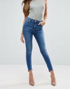 Asos Ridley Skinny Jeans In Roy Dark Stonewash With Stepped Hem - Blue