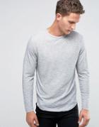 Selected Homme Long Sleeve O-neck Top With Curved Hem - Gray