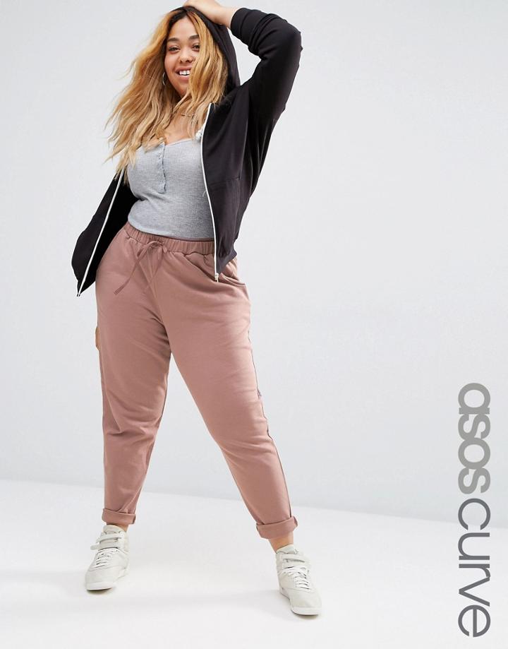 Asos Curve Jogger With Elastic Waist Band And Turn Up - Pink