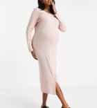 River Island Maternity Ribbed Jersey Snap Front Midi Dress In Pink Heather