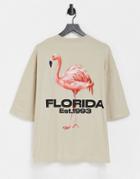Asos Design Oversized T-shirt In Beige With Animal Back Print-neutral