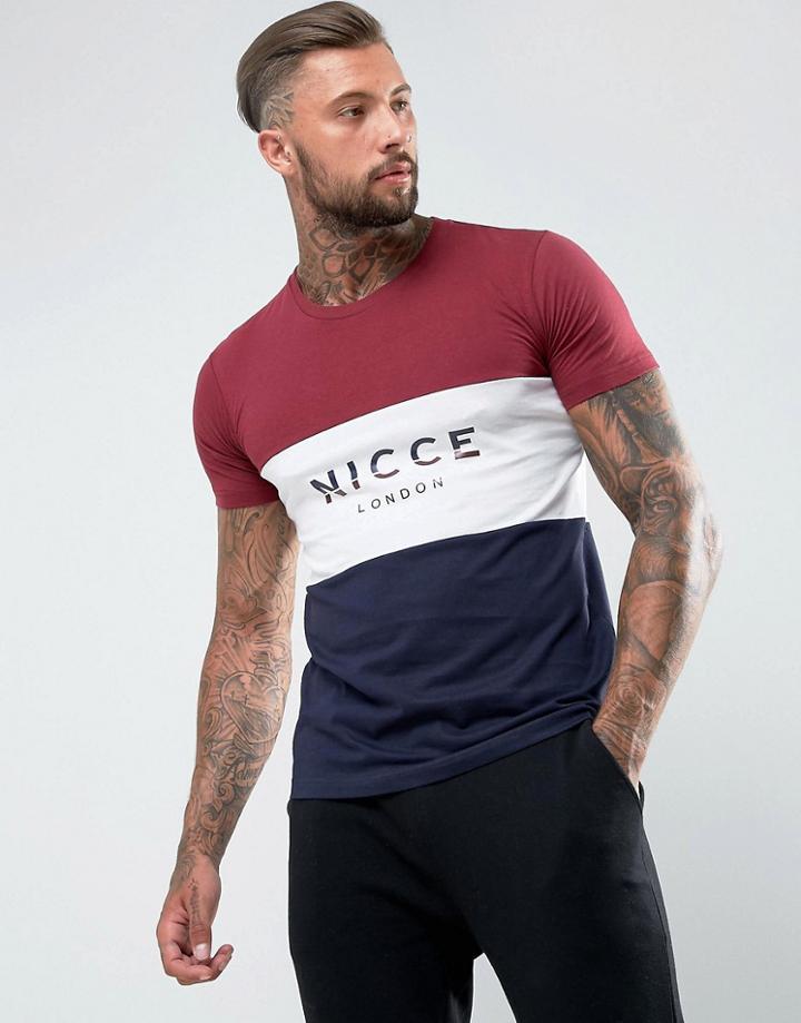 Nicce London T-shirt With Triple Panel - Red