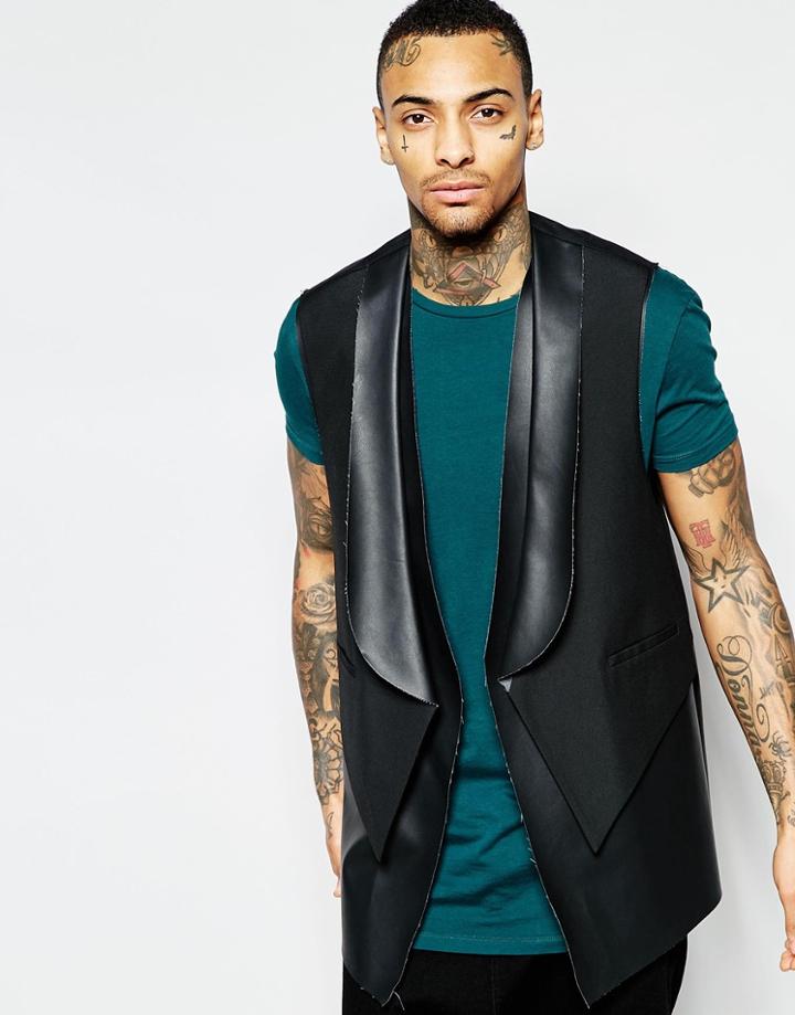 Asos Longline Double Layer Vest In Black - Black