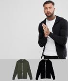 Asos Muscle Zip Up Hoodie 2 Pack Black/khaki Save - Multi