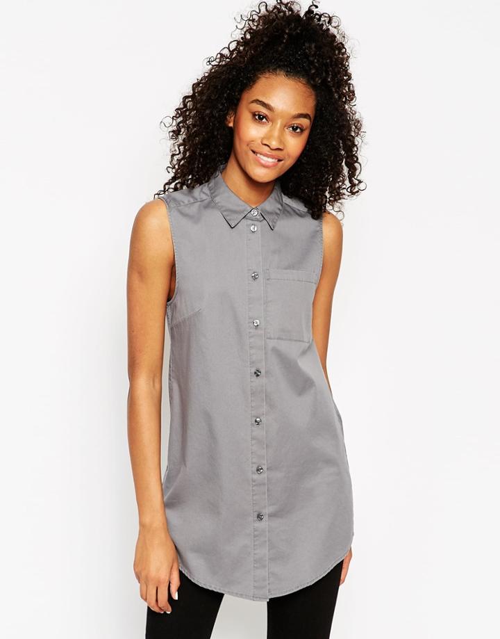 Asos Longline Sleeveless Shirt - Gray $15.00