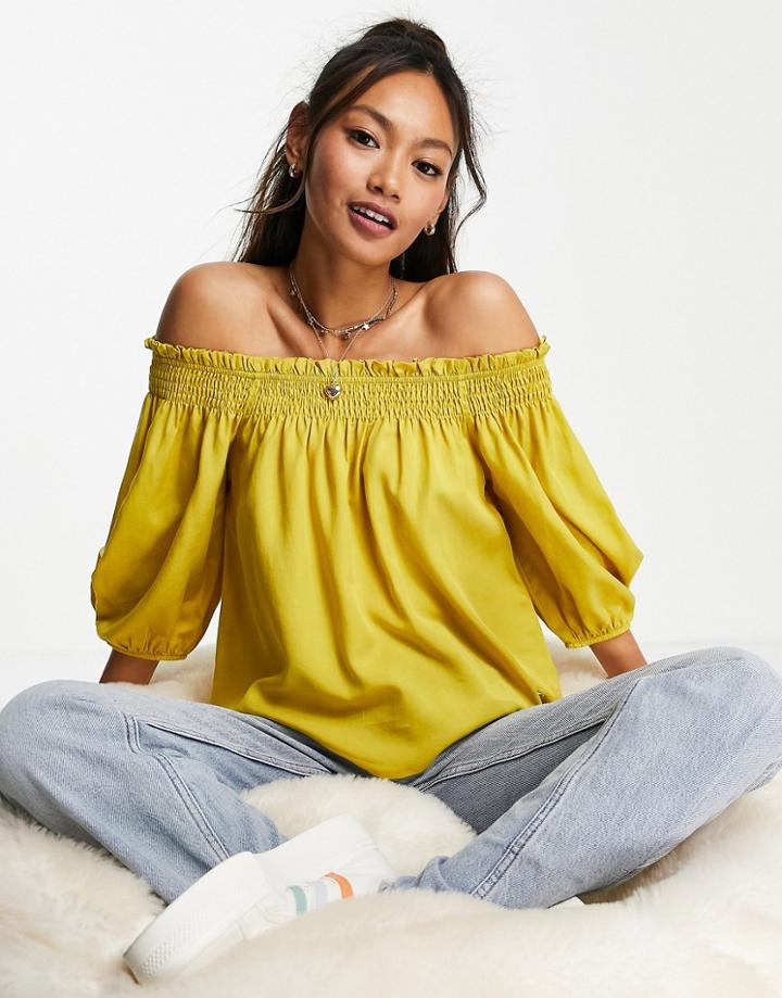 Superdry Desert Off Shoulder Blouse In Navy-yellow
