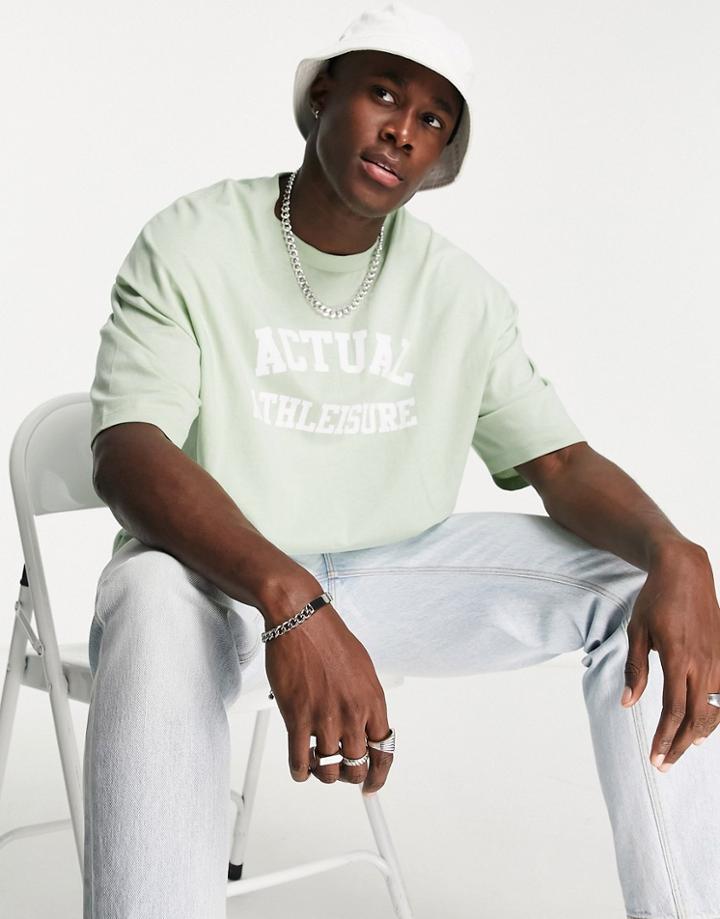 Asos Actual Athleisure Oversized T-shirt With Front Logo Print In Resida Green