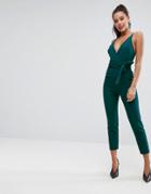 Asos Wrap Front Jumpsuit With Peg Leg And Self Belt - Green