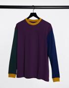 Asos Design Relaxed Long Sleeve T-shirt In Pique And Single Jersey Mix-purple