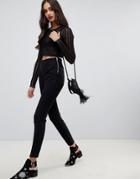 Miss Selfridge Faux Suede Leggings In Black - Black