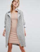 Parallel Lines Cocoon Coat With Textured Fabric With Raw Edge - Gray