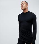 Asos Design Tall Muscle Fit Long Sleeve T-shirt With Turtleneck In Black - Black