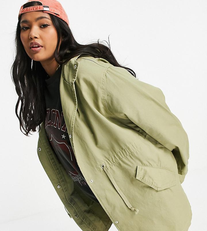 Asos Design Curve Lightweight Parka In Sage-green
