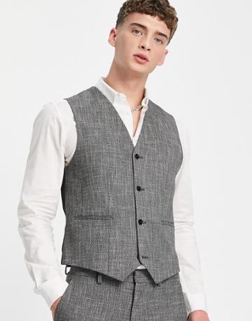 Asos Design Wedding Super Skinny Suit Vest In Dark Gray Cotton Crosshatch