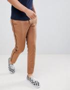 Asos Design Slim Cropped Pants In Camel With Black Side Piping - Brown