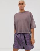Asos Design Festival Oversized Cropped T-shirt In Purple Mesh