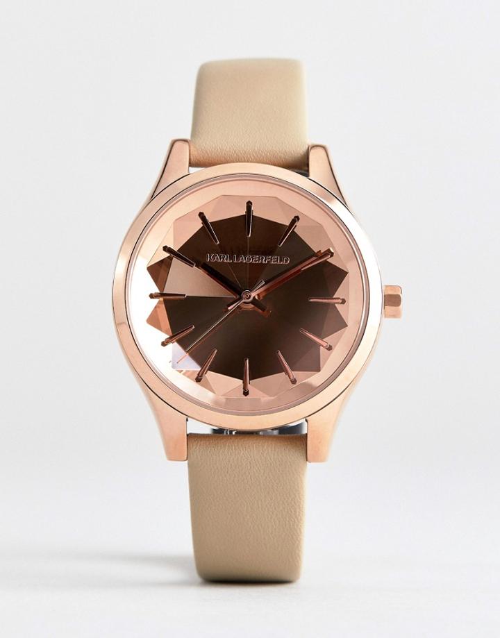 Karl Lagerfeld Kl1619 Janelle Ladies Leather Watch With Pink Dial - Gray