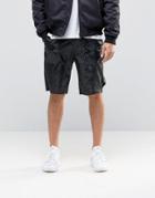 Asos Slim Long Length Nylon Shorts In Camo - Black
