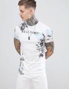 Religion Muscle Fit T-shirt With Botanical Skull Print - White