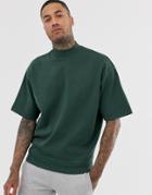 Asos Design Short Sleeve Oversized Turtleneck Sweatshirt In Dark Green - Green