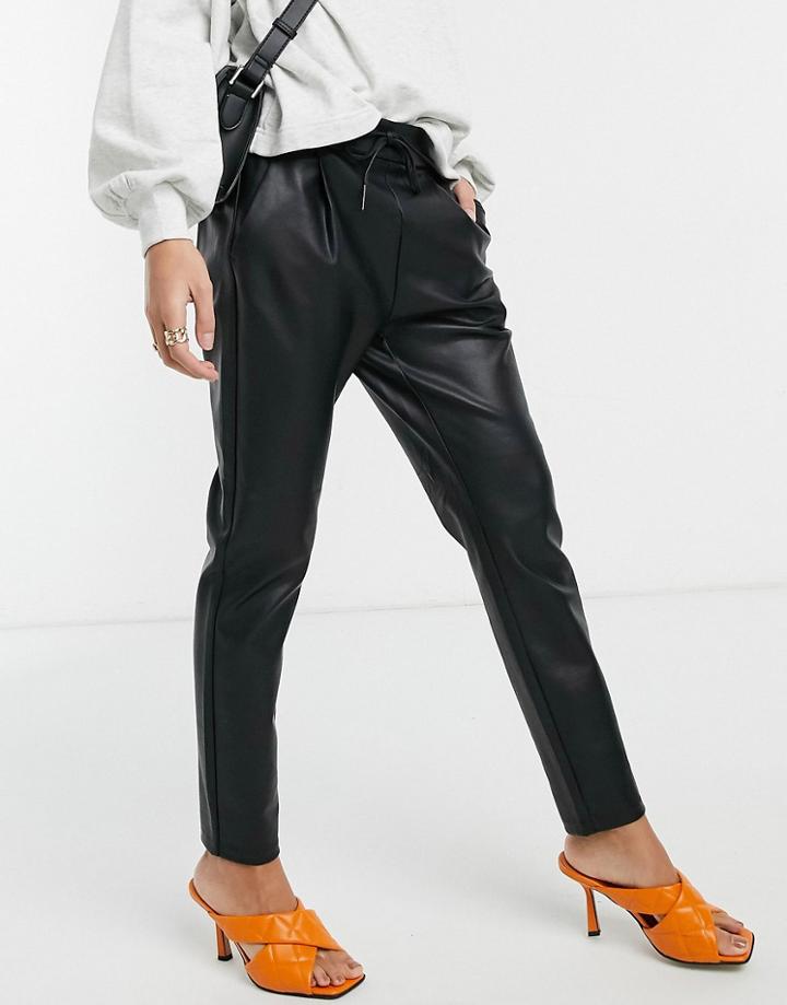 Vero Moda Leather Look Pants In Black