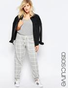 Asos Curve Sweat Pant In Gray Marl With Check Print - Gray Marl