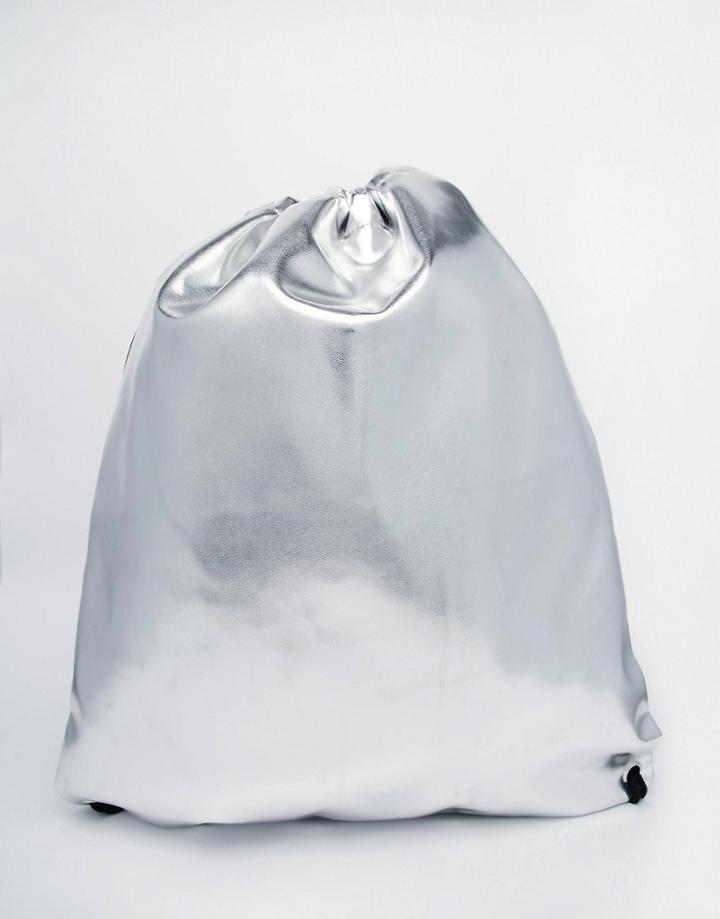 Asos Drawstring Backpack In Silver - Silver