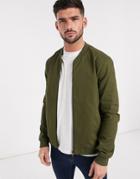 New Look Lightweight Cotton Bomber Jacket In Khaki-green