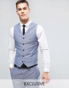 Noak Slim Wedding Suit Vest In Linen Nepp - Blue