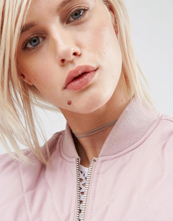 Asos Basic Double Chain Choker Necklace - Rhodium