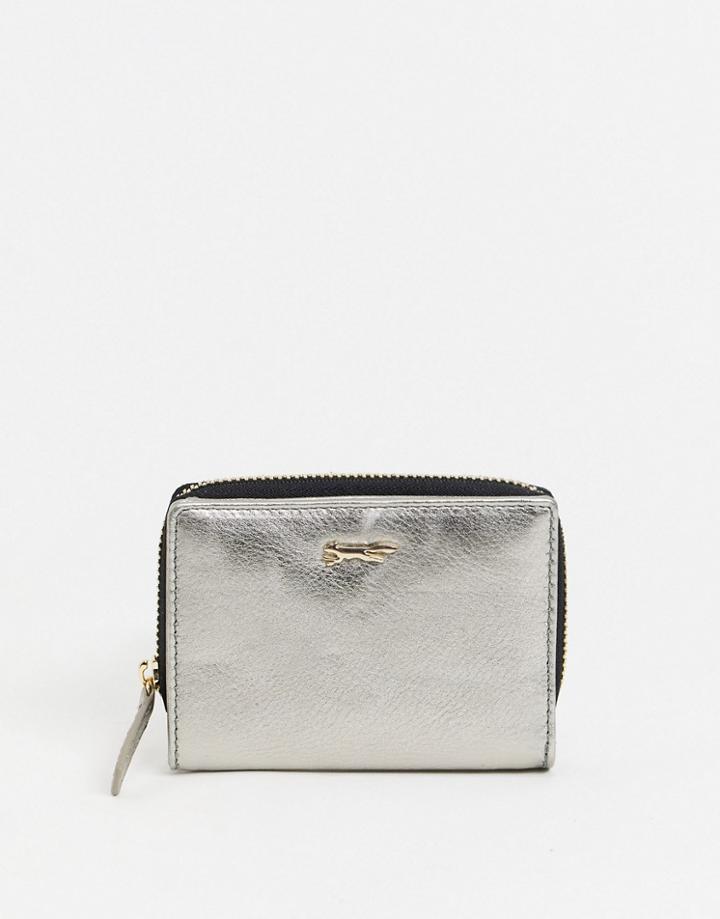 Paul Costelloe Small Leather Zip Around Wallet In Gunmetal-silver