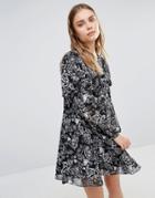 Lost Ink Smock Dress With Frill Detail - Black